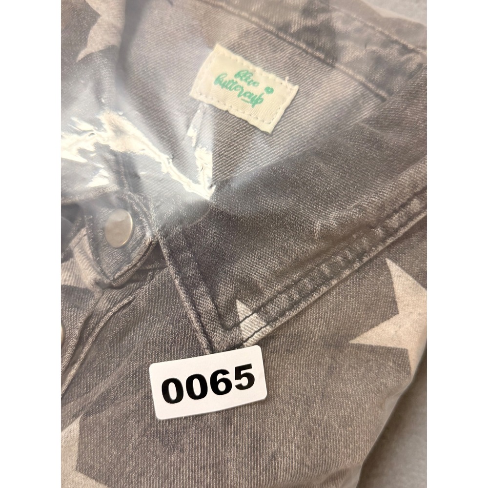 Blue‎ Buttercup Womens Distressed Gray Star Denim Button Up Shirt Grunge - Picture 8 of 8